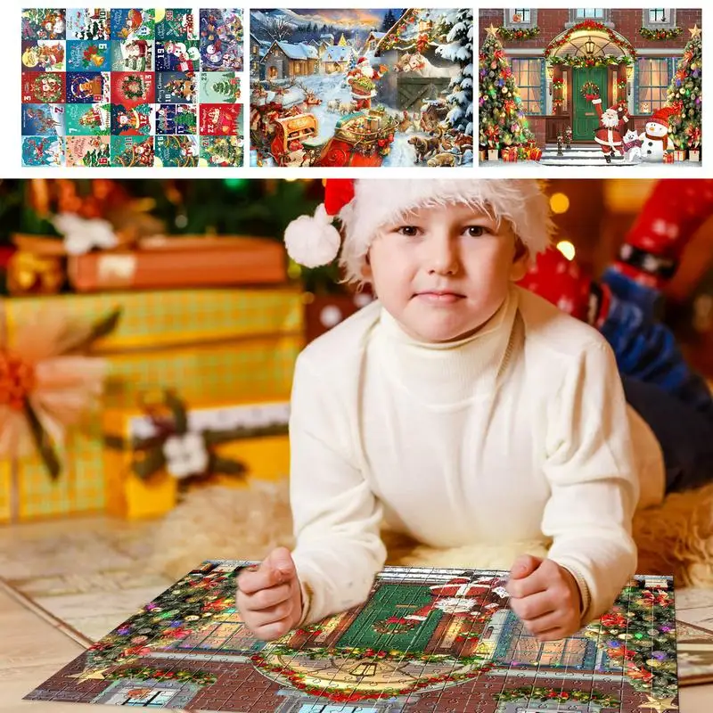 Christmas Puzzle 1008 Pieces Portable Christmas Jigsaw Puzzles Christmas Wall Picture Decor Kids Christmas Calendar Puzzle For