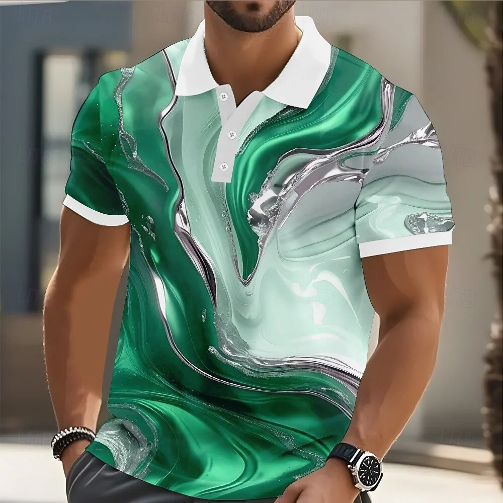 Men's Marble Polo Short Sleeve Polo Shirts Collared Shirts Casual Athleisure Buttons Summer Yellow Blue Purple 2026