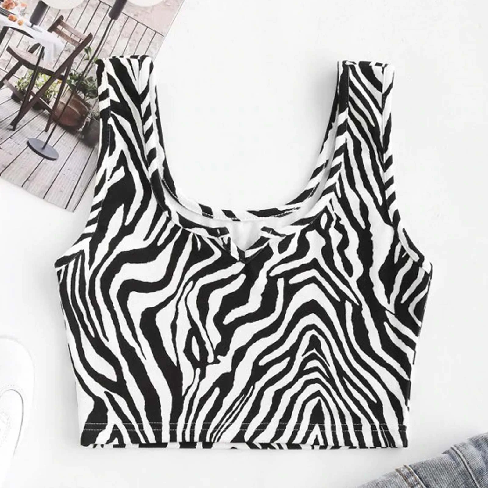 

Women Crop Top Sexy Bra Zebra Print Tank Tops 2024 Summer Female Strap Top Backless Camisole Cropped Camis Clothing
