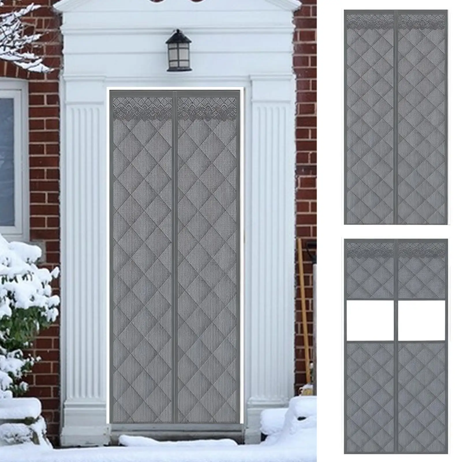 غطاء باب شتوي حاجز مغناطيسي سميك مع نافذة شفافة غطاء باب أمامي مقاوم للطقس لمدخل المنزل الشتوي #1