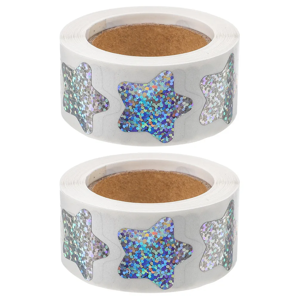 

2 Rolls Star Stickers For Kids Reward Self-Adhesive Pvc Five-Pointed Shiny Stickers Classroom Supplies Packaging Decals Folder