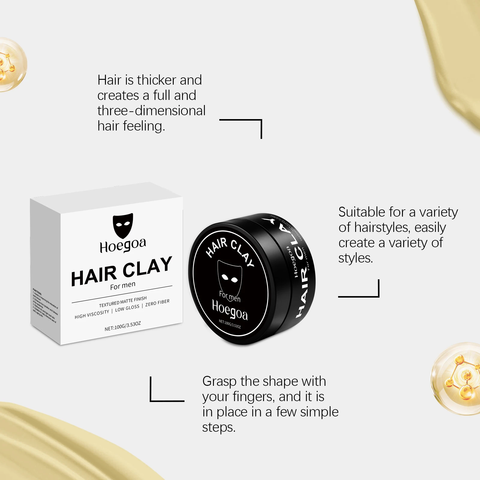 Men Hair Clay 100g Matte Finish Strong Hold Styling Mud Natural Look Textured Hair No Sticky Feel For Mens Hairstyle
