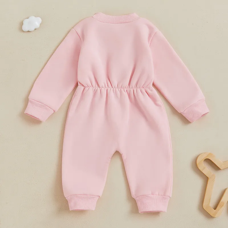 RUEWEY 0 to 18 Months Baby Girl Boy Fleece Romper Spring Autumn Clothes Solid Color Long Sleeve Zipper Front Jumpsuit Newborn