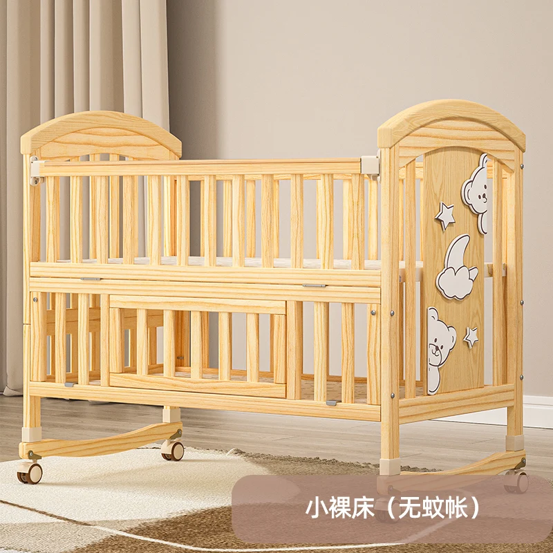 Solid wood crib Best selling solid pine wooden baby bed design/baby swing cot/baby crib attached adult bed