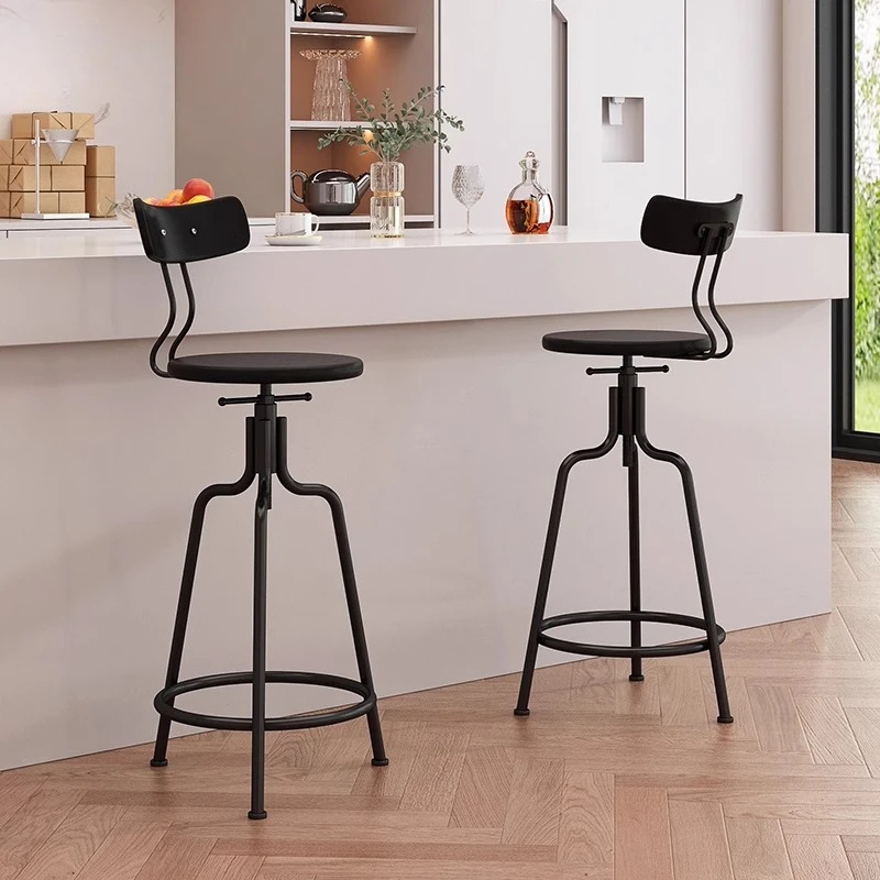 Scandinavian Bar Stool with Backrest Adjustable Height Counter Stool Kitchen Island Chair Swivel Reception Stool for Home Bar