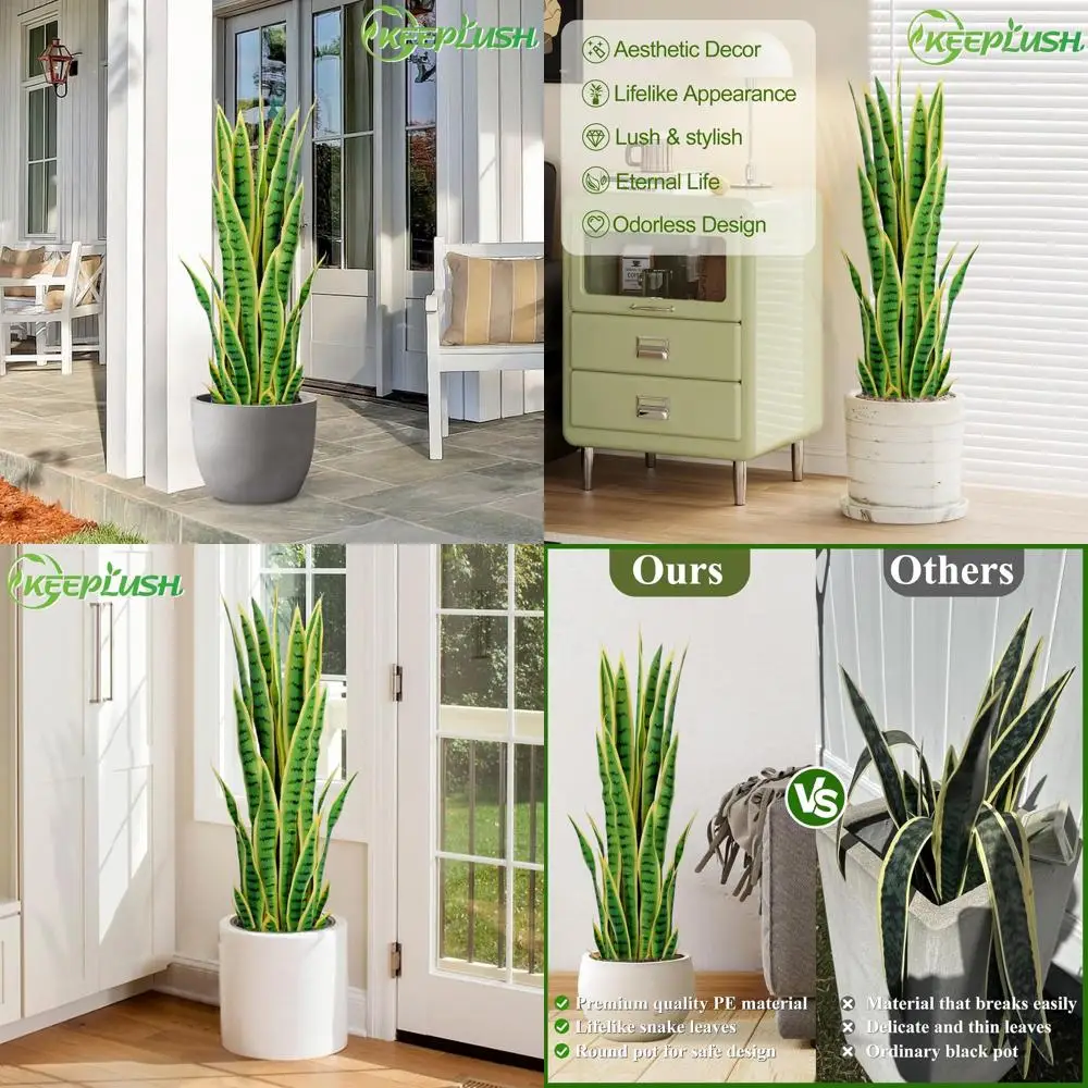 

3ft Tall Artificial Sansevieria Plant - 36in Fake Floor Plant for Indoor/Outdoor Use, Suitable for Home, Office, and Patio Decor