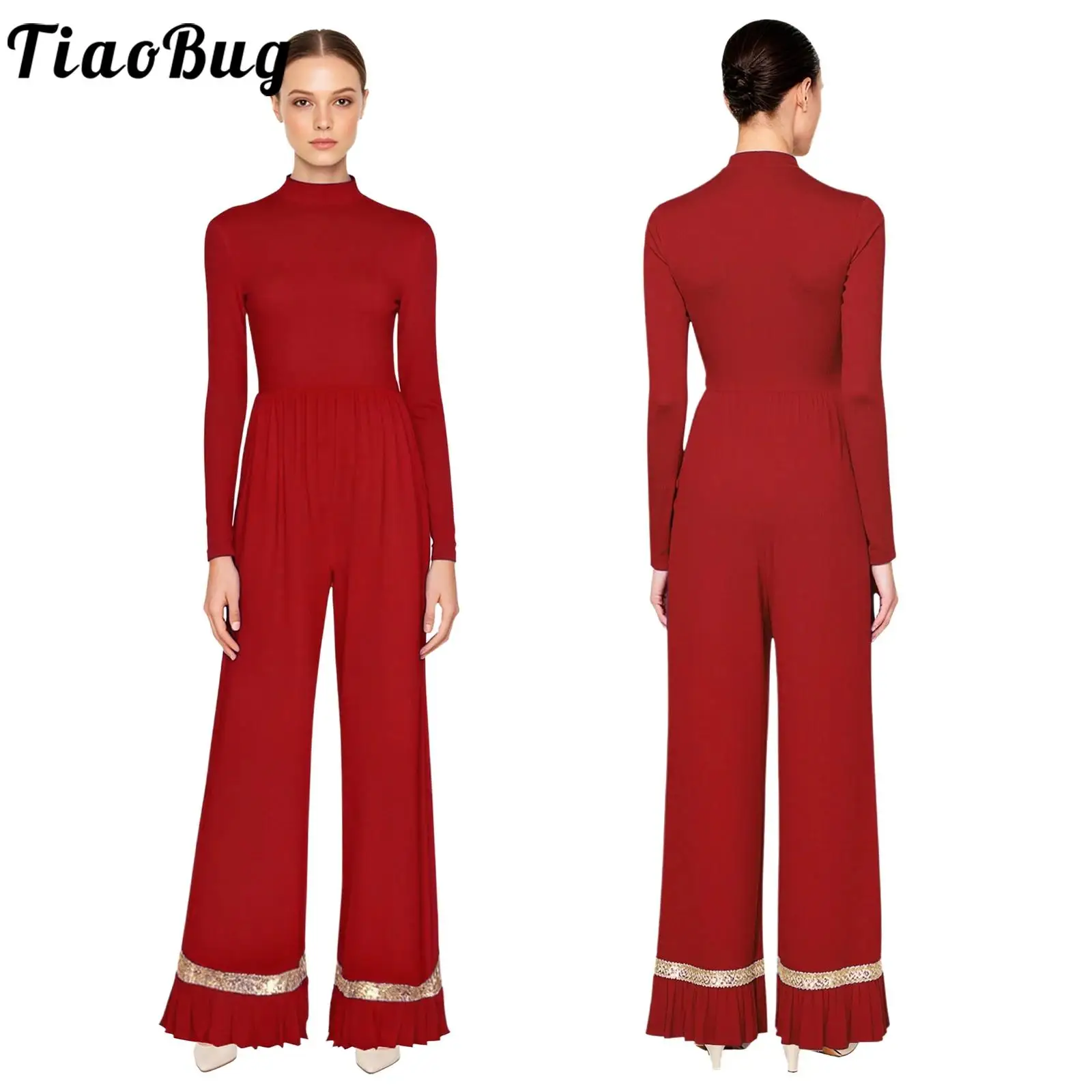 

Women Worship Praise Church Choir Dance Rompers Long Sleeve Shiny Rhythmic Modern Dance Performance Jumpsuit for Lyrical Dance