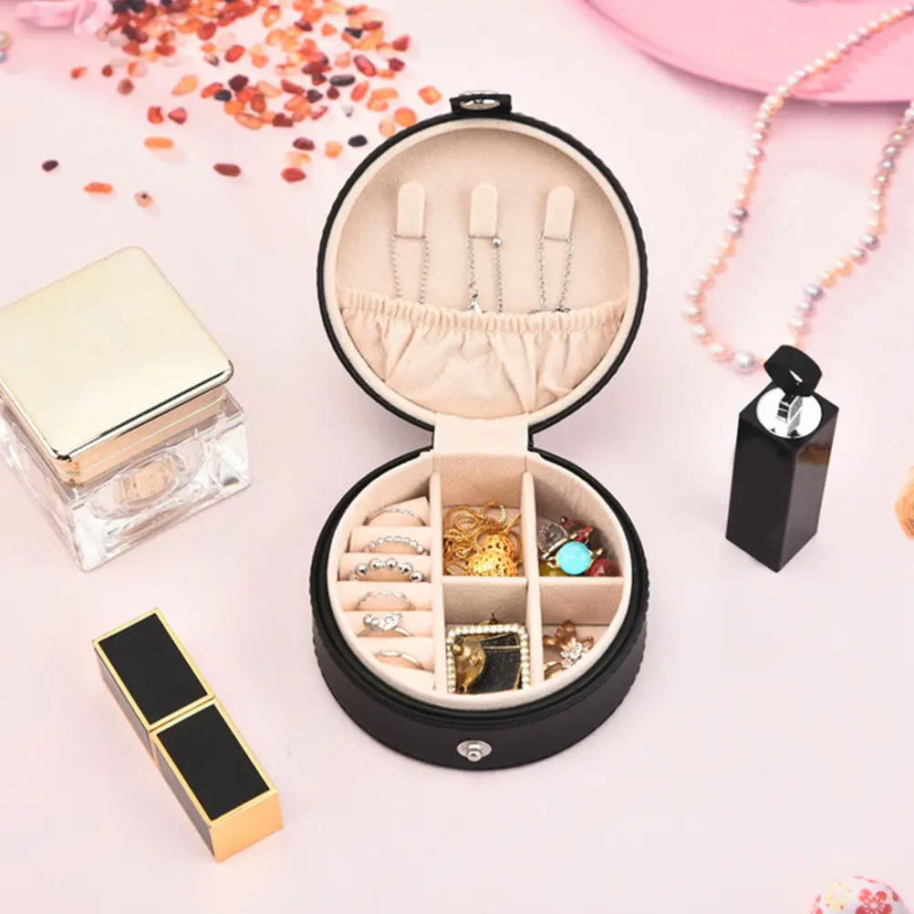 

Portable Jewelry Storage Box Large Round Multi-Grid Buckle Closure Travel Jewelry Organizer Case for Rings Earrings