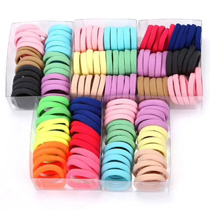 50/100Pcs Girls Solid Color Rubber Band Ponytail Holder Gum Headwear Elastic Hair Bands Korean Girl Hair Accessories Ornaments