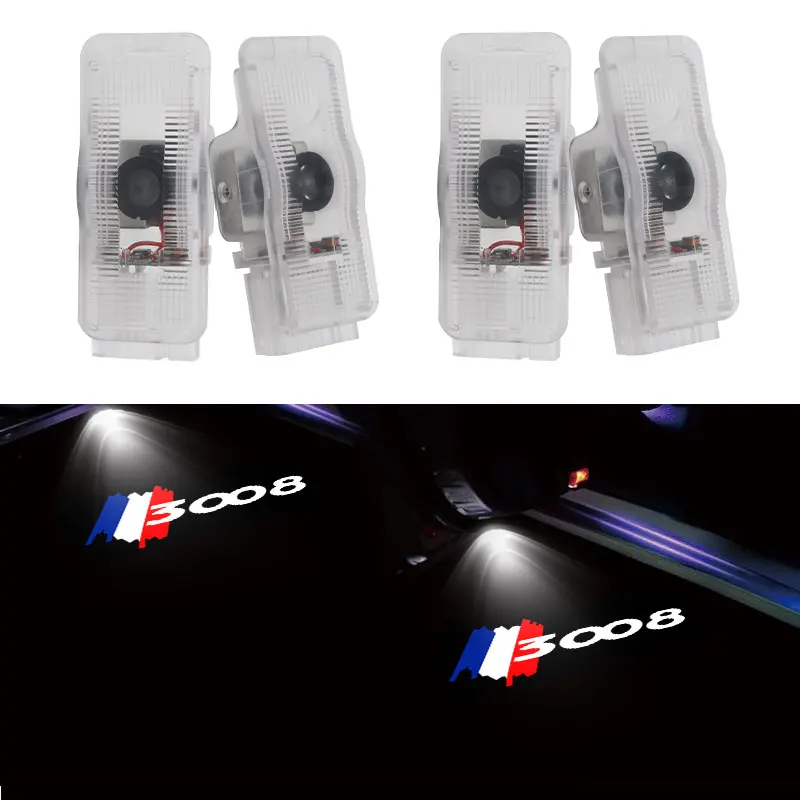 LED Car Door Welcome Lights Logo Projector for Peugeot 3008 4008 5008 Ghost Shadow Lamp Courtesy Light Auto Decorative Accessory