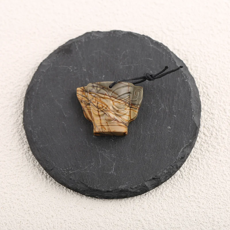 

Natural Stone Multi-Color Picasso Jasper Carved Sanxingdui Head Pendant Necklace Jewelry For Women Men Bead Pendant