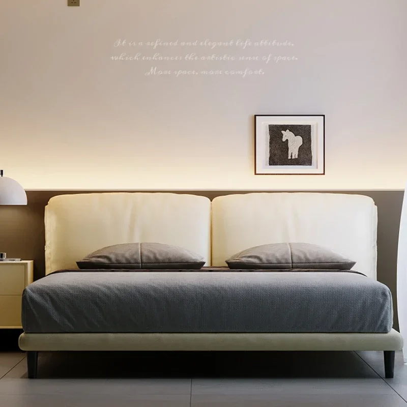 Modern simple leather cream wind double storage bed fairy bed small apartment large soft bag bed