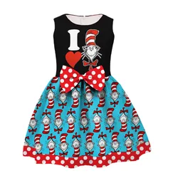 Children's Clothing Cartoon Animals Sleeveless Dress Bow Round Neck Swing Skirt Fashion Christmas