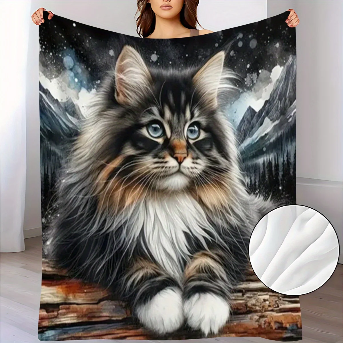 Long-Haired Cat Patterned Flannel Blanket, Soft And Warm for Afternoon Naps, Suitable for Sofas, Beds, Travel, Camping, Living R
