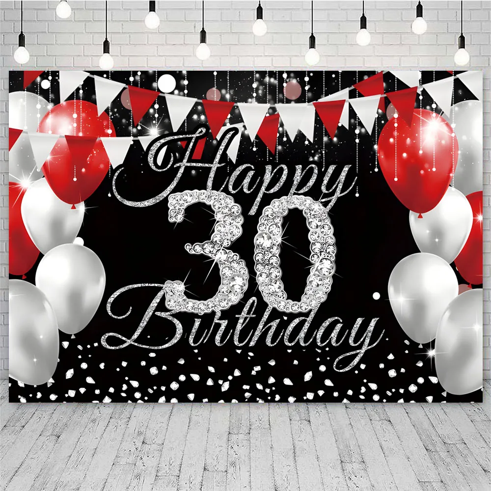 الذهب الأسود 30th الكبار عيد ميلاد راية الرايات أعلام 30 سنة كعكة القبعات العالية عيد ميلاد اللاتكس بالونات عيد ميلاد سعيد ديكور حفلة عيد ميلاد