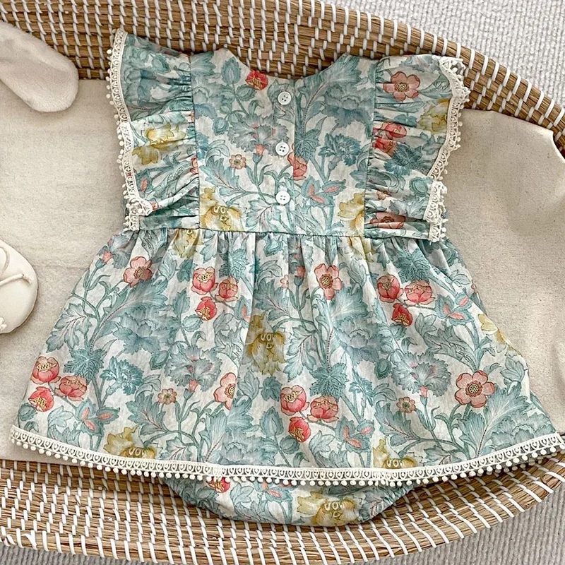 Ropa de verano para niña recién nacida, Pelele de algodón con manga voladora y estampado Floral, 0 a 24 meses, novedad de 2024