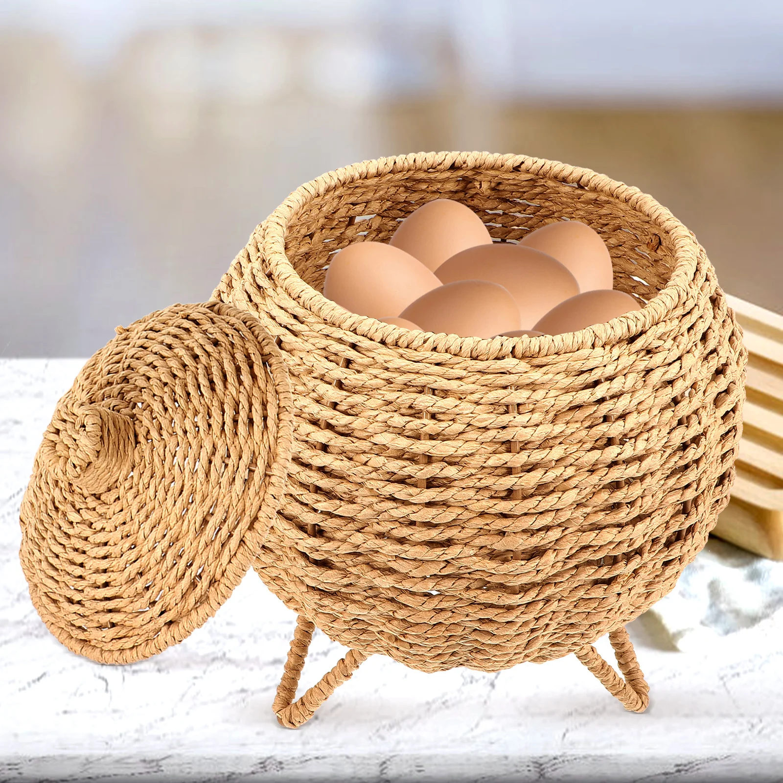 

Pumpkin Shape Woven Storage Multi-Function Egg Basket Household Fruit Basket Desktop Organizer Kitchen Bakery Home Use
