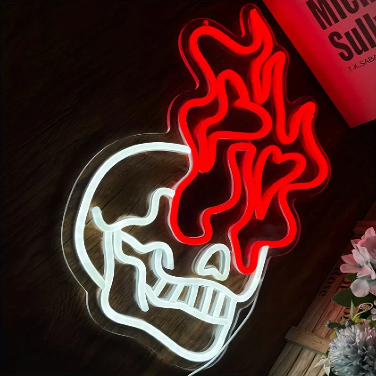 

Halloween Skeleton Skull Fire LED Light Sign Skull Head Neon Sign Skull Neon Lights For Wall Decor Anime Skeleton Decor Lamp