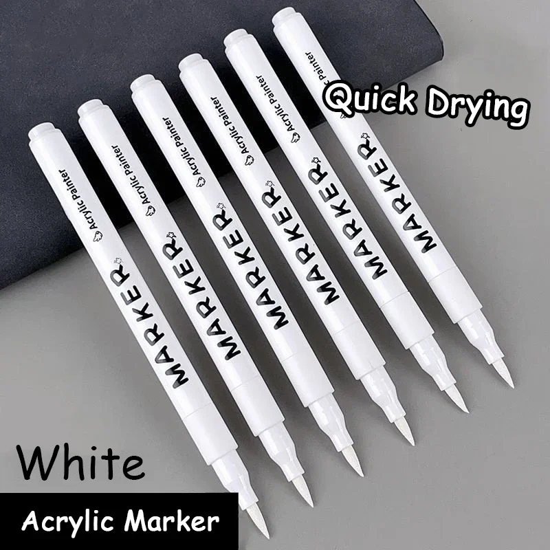 1/3/5Pcs White Marker Pens Acrylic Paint Pen Quick-Drying Marker Pens Permanent Waterproof White Painting Brush Student-Specific