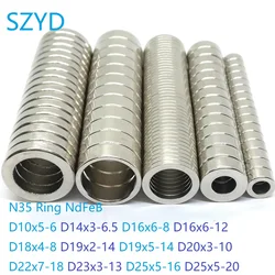 10PCS/LOT N35 Ring NdFeB Magnet Dia 10-25 Thickness 2-7 Strong Round Rare Earth Permanent Neodymium With Hole 6-20