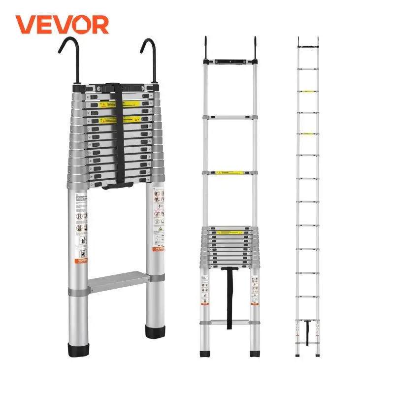 Vevor-アルミニウム製伸縮はしご、1ボタンリトラクション、折りたたみ式拡張、容量400ポンド、滑り止めフィート、18.5フィート