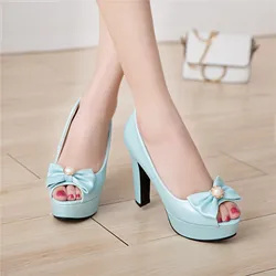 Oversize Large size Big size sandals for women and ladies  Open Toe platform shoes Thick Heel Bowknot The Lolita style