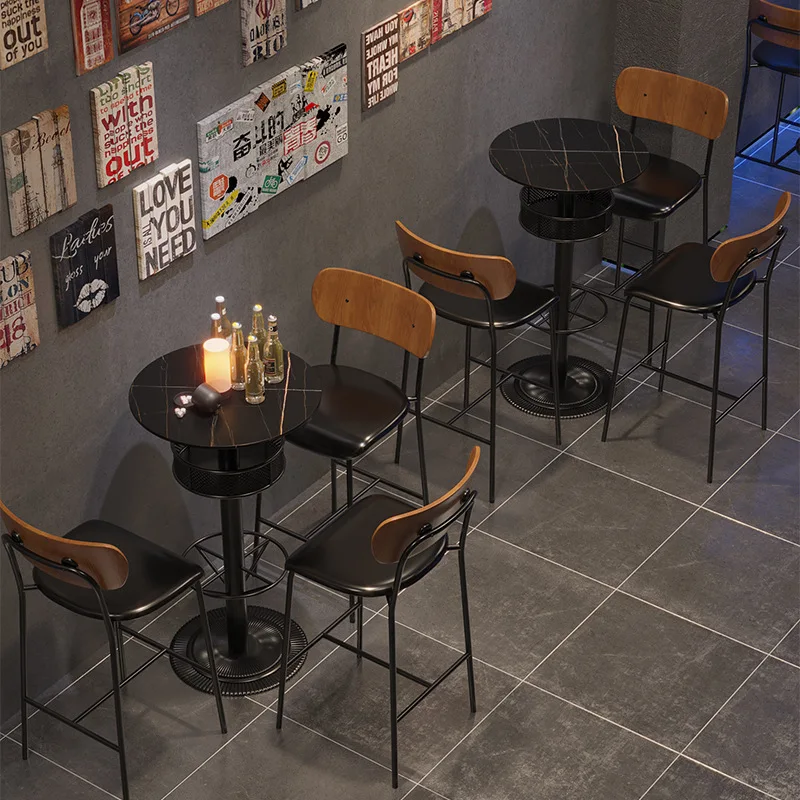 Retro bar chair backrest high bar chair clear bistro high table and combination commercial