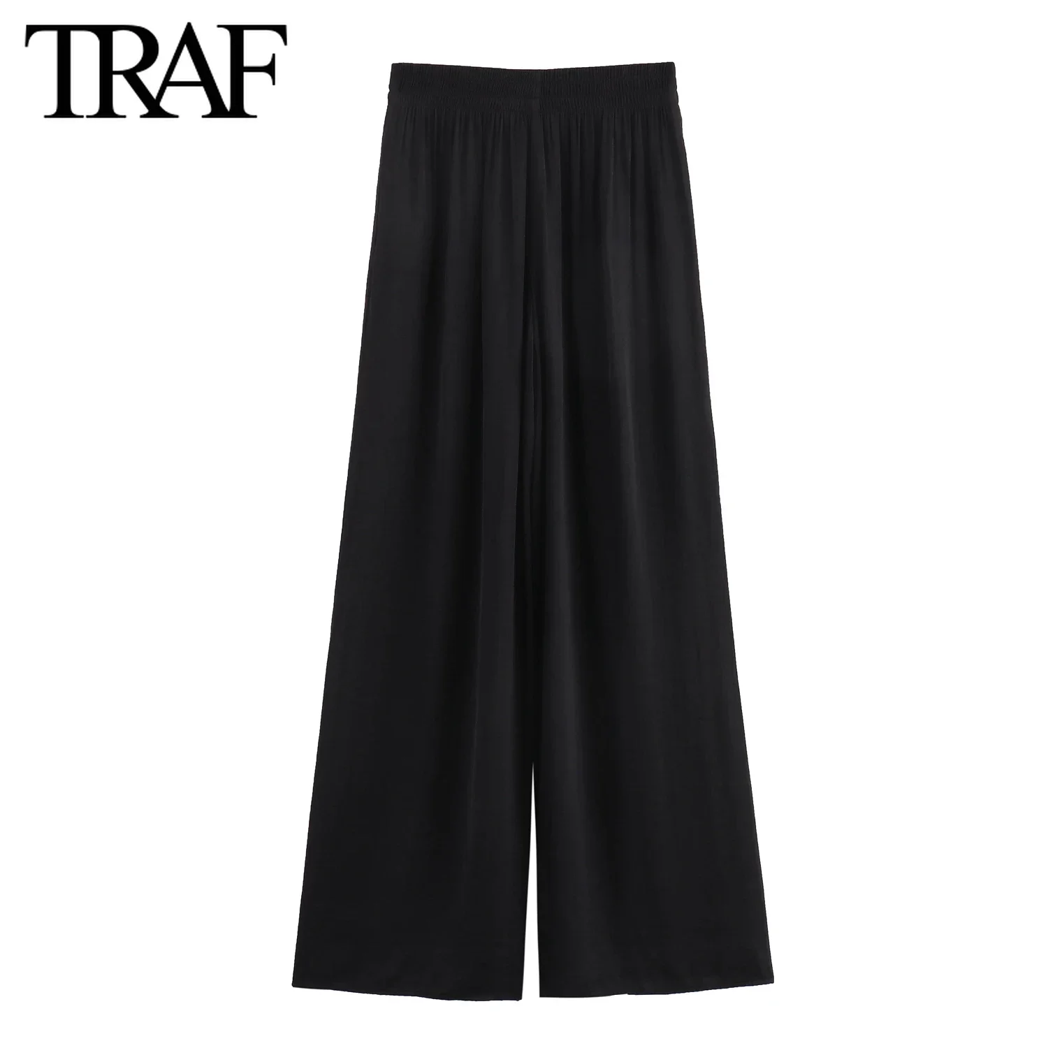 TRAF moda donna primavera estate nuovi pantaloni tinta unita Chic donna elastico in vita pantaloni a gambe larghe Mujer