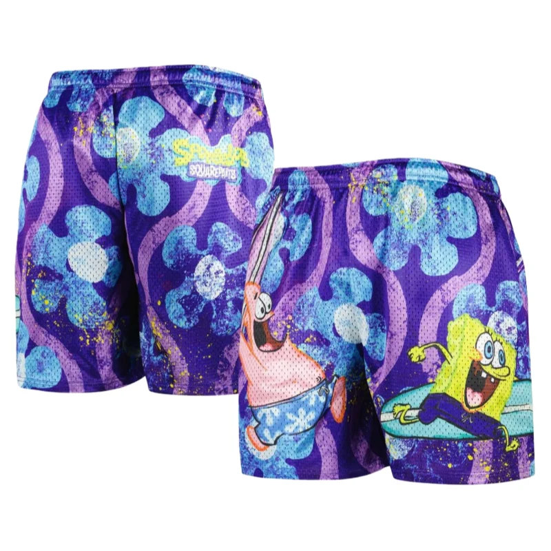 Potdemiel SpongeBob SquarePants Themed Allover Print Adult Kids Athleisure Shorts Family Summer Quick-dry Soft Comfy Lightweight