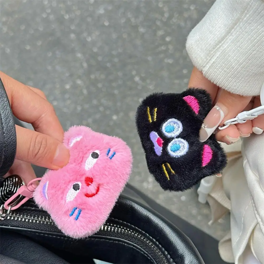 Plush Kitty Head Keychain com Clip, Broche de Animal Fuzzy, Meninas Brinquedos de Boneca de Gato, Pingente Pendurado, Decoração Mochila