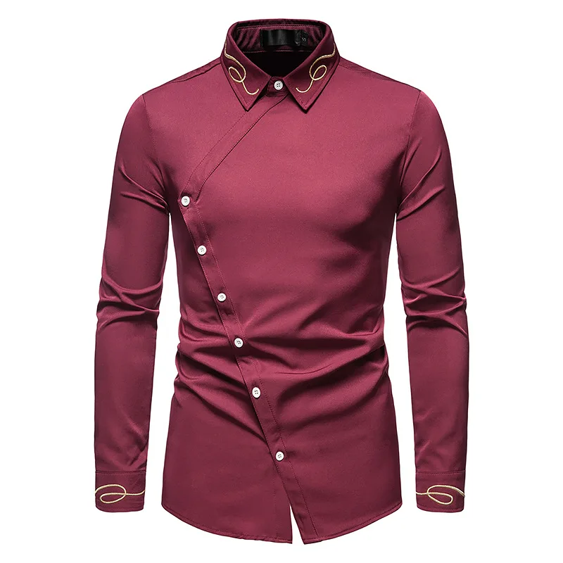 Men Shirt Personality Oblique Button Irregular Men Casual Shirt Men Clothes Long Sleeve Casual Slim Fit Male Shirt plus size