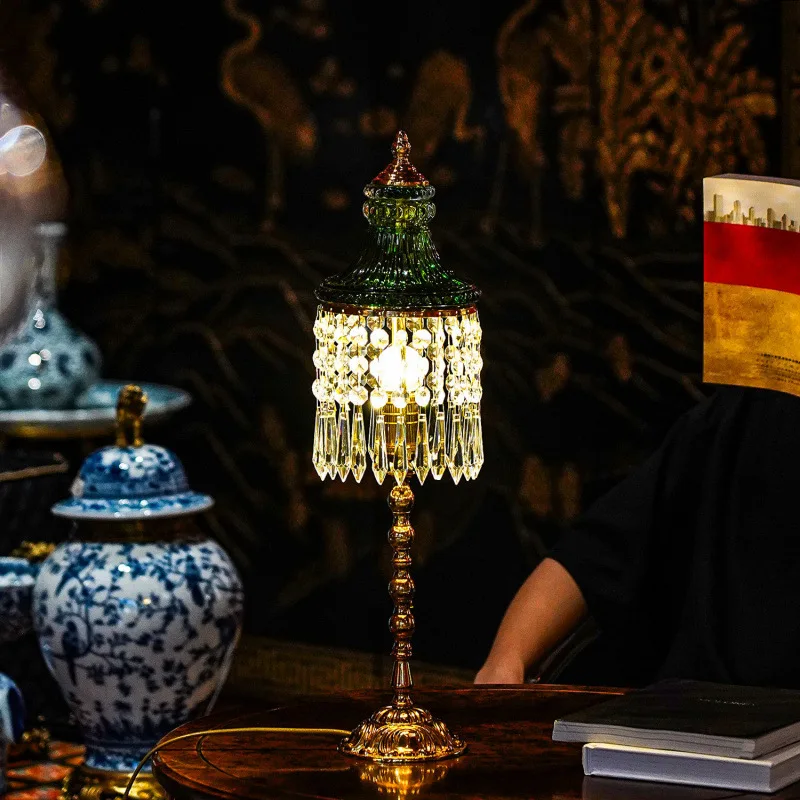 

French vintage crystal glass with copper table lamp living room master bedroom decoration ornament