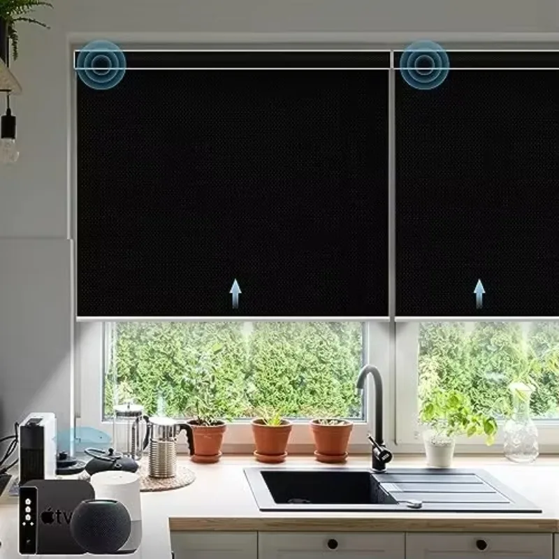 Modern Electric Roller Blinds Classic Minimalist Design Windproof Feature French Windows