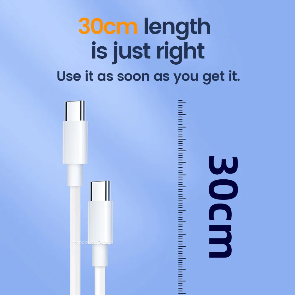 0.3M Short Type C Cable For Samsung iPhone 15 16 PD 60W USB C To USB C Data Wire Fast Charging Cable Type-C Charger Cord