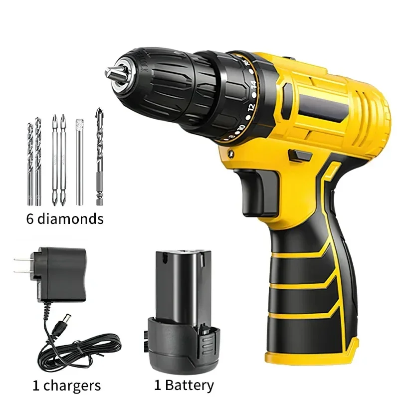 12V Electric Impact Cordless Drill High-power Lithium Battery Wireless Rechargeable Hand Drill Home DIY Electric Power Tool