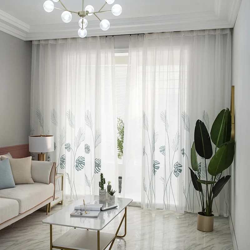 1PC Newly Launched American Pastoral Two-color Plant Embroidered Gauze Curtains Living Room Bedroom Curtains