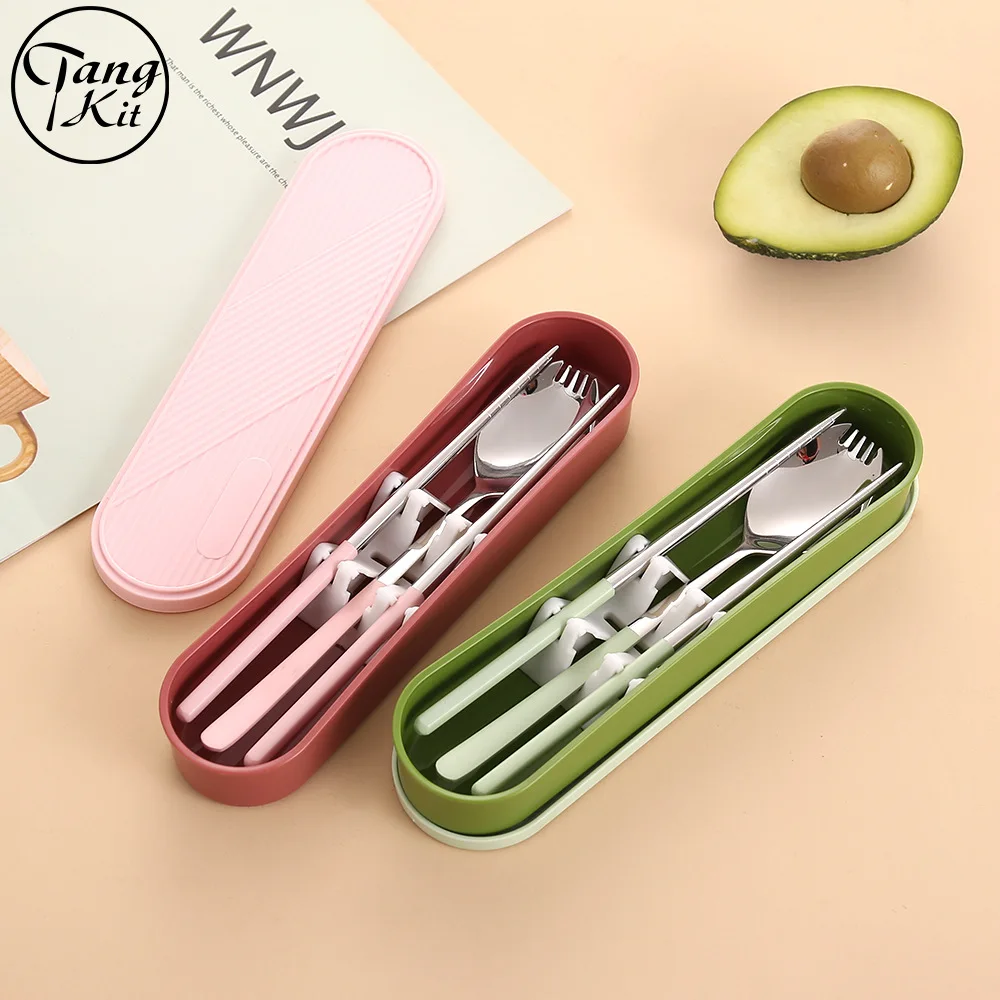 

304 Stainless Steel Cutlery Set with Storage Case Home School Kitchen Dinnerware Services Korean Style Portable Tableware