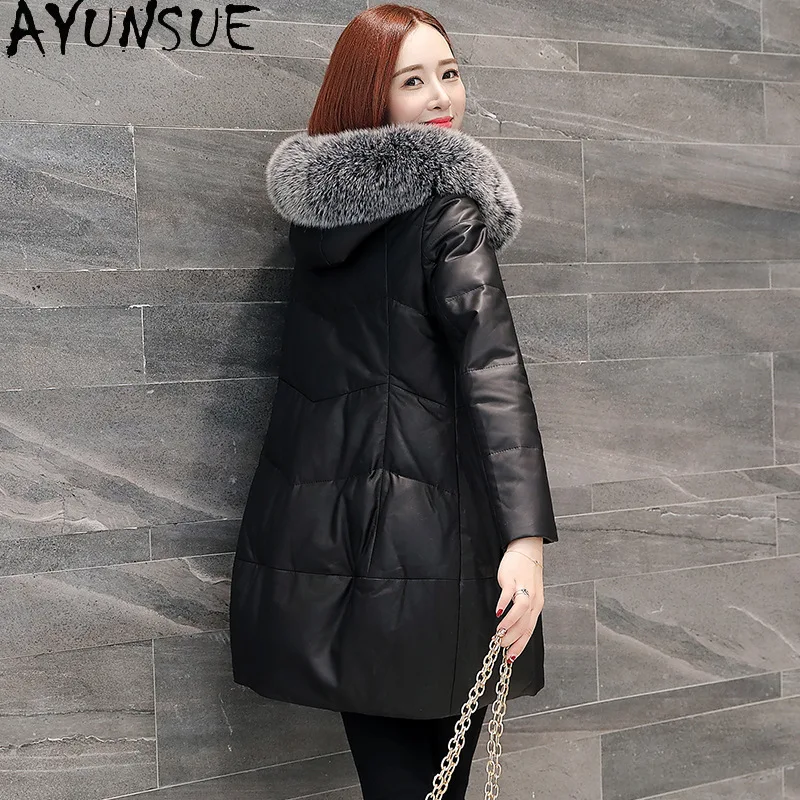 AYUNSUE peau de mouton naturelle en cuir véritable doudoune femme 2025 mi-long vers le bas manteaux vêtements d'hiver col de fourrure de renard Jaqueta Couro