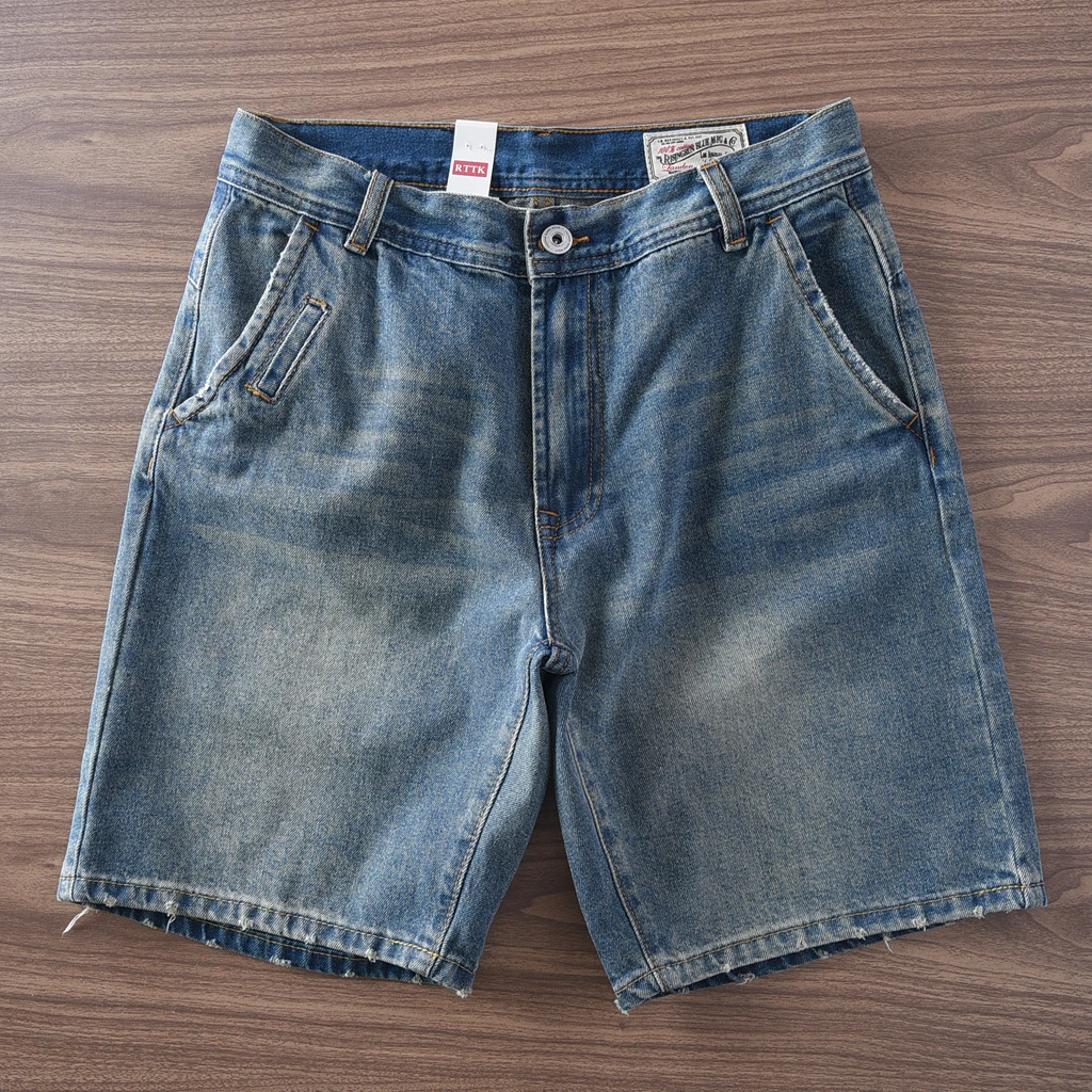 

Summer 2025 Men's Retro American Washed Pure Cotton Short Jeans Casual Workwear Shorts Youth Trend Straight Cut Sweat Absorbent