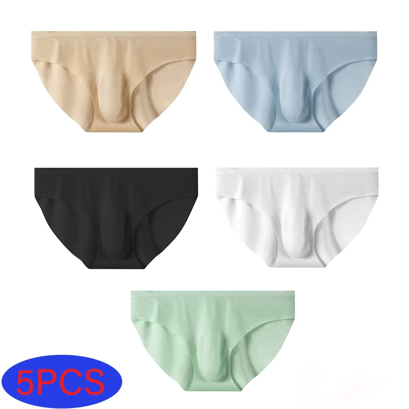 5 Pairs/Lot Men's Ice Silk Briefs Summer Transparent Seamless Sexy Quick-drying Trendy Breathable Underwear Ultra-thin Panties