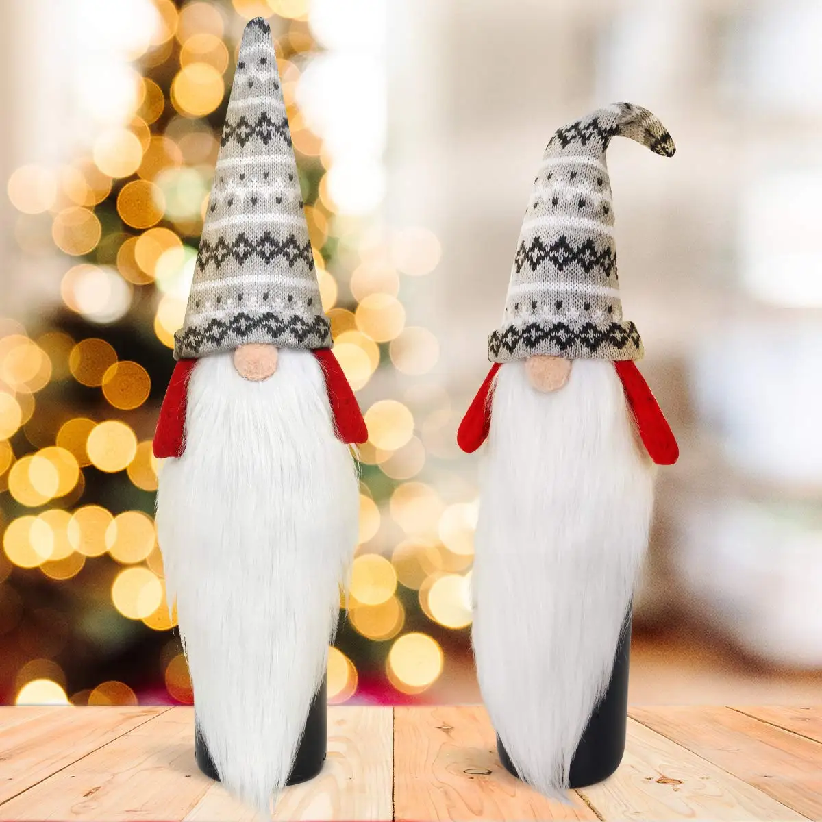 Christmas Gnome Wine Bottle Covers Handmade Tomte Swedish Gnomes Wine Bottle Toppers Decorative Santa Scandinavian Plush Gifts