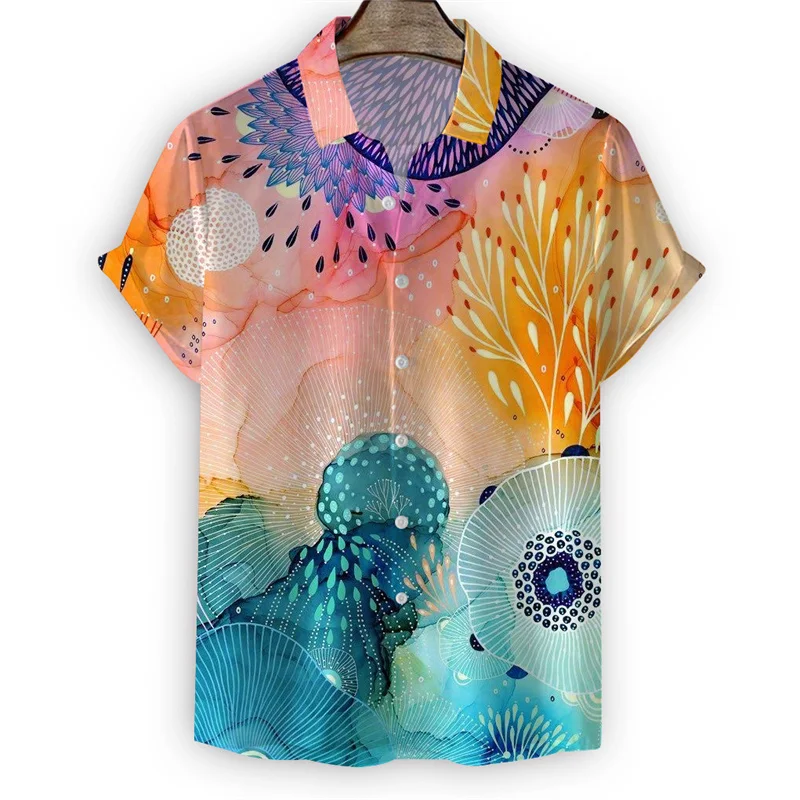 Colorful Marine Coral 3d Print Shirt Men Women Cool Summer Hawaiian Shirts Beach Short Sleeves Tops Lapel Button Blouse Clothes