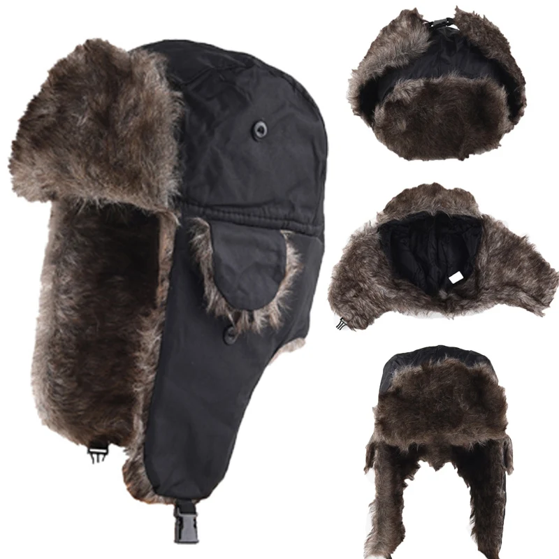 Men's Winter Trapper Aviator Trooper Earflap Warm Russian Waterproof Ski Hat Bomber Cap