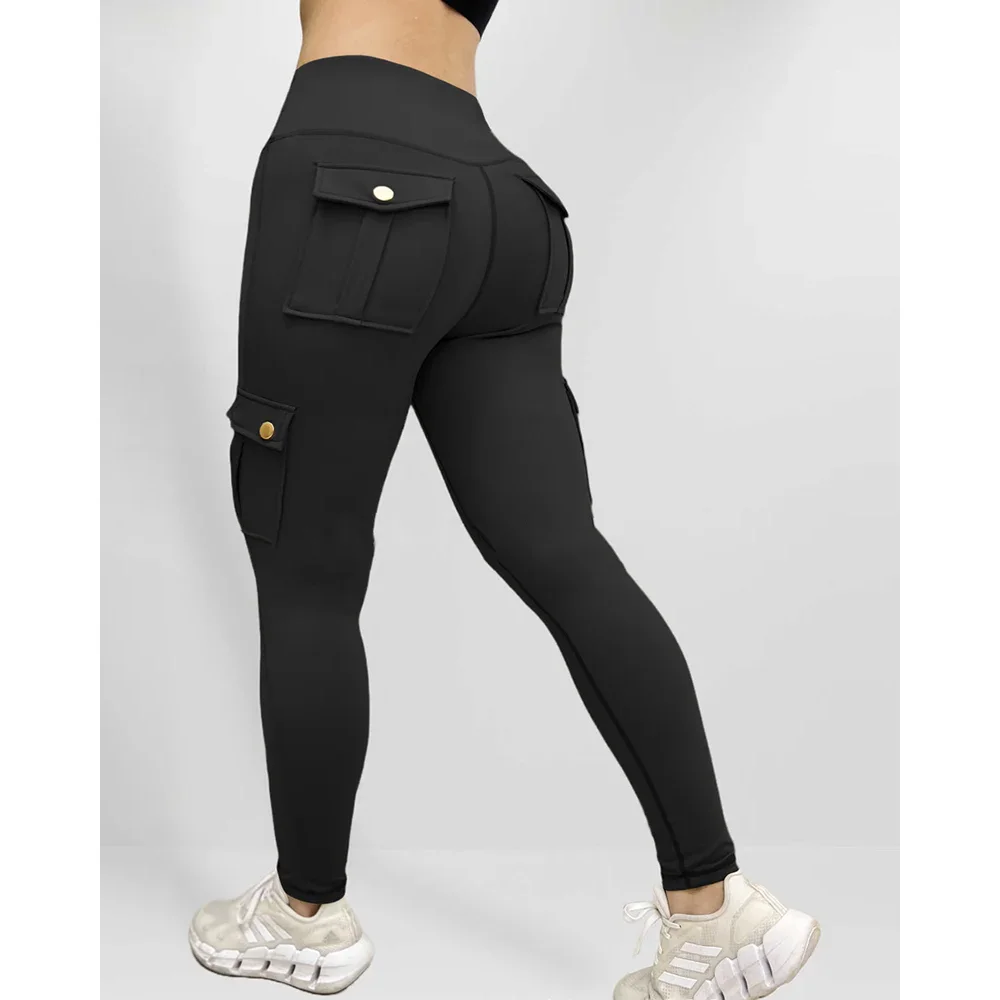 Leggings for Women High Waist Slimming Exercise Pants Running Yoga Sports Skinny with Cargo Flap Pockets Casual Pants