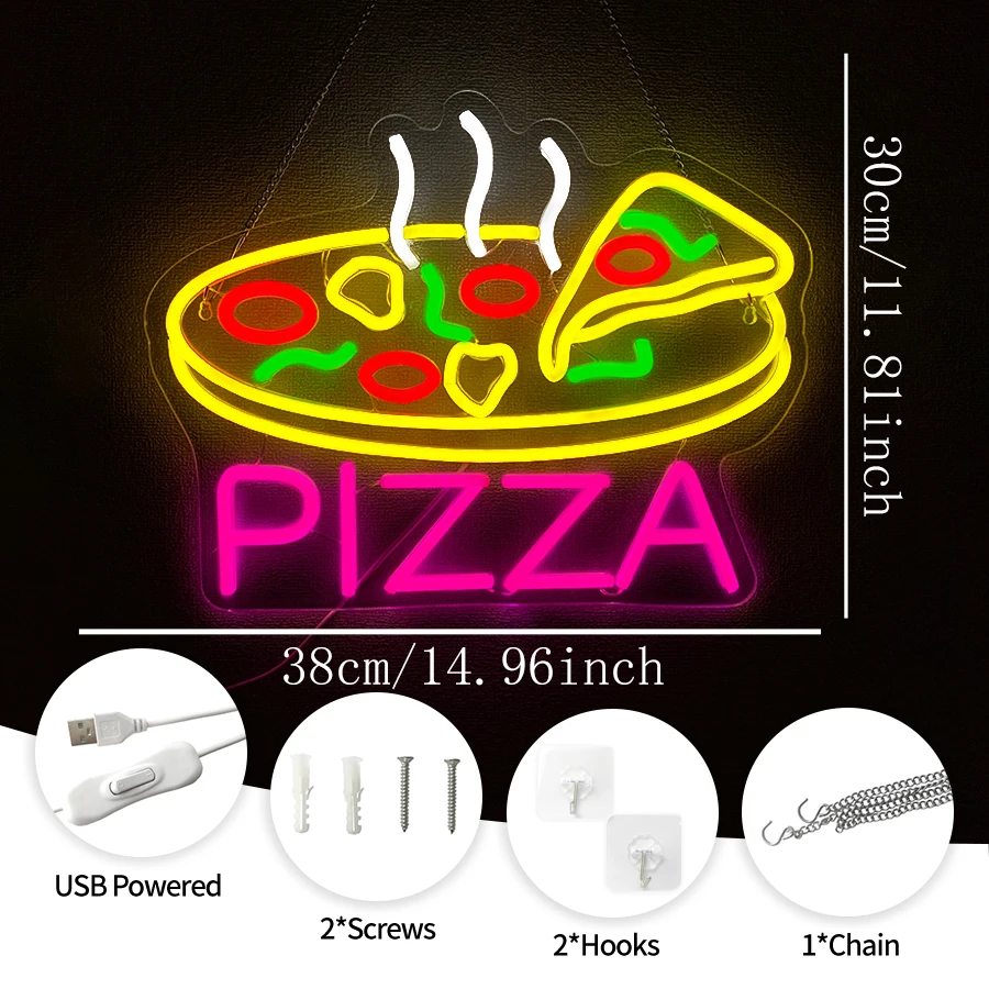 Pizza Neon Sign for Wall Decor,Pizza Led Signs, USB Powered Neon Light Sign for Shop, Home, Man Cave, Bar Pub, Neon Gifts