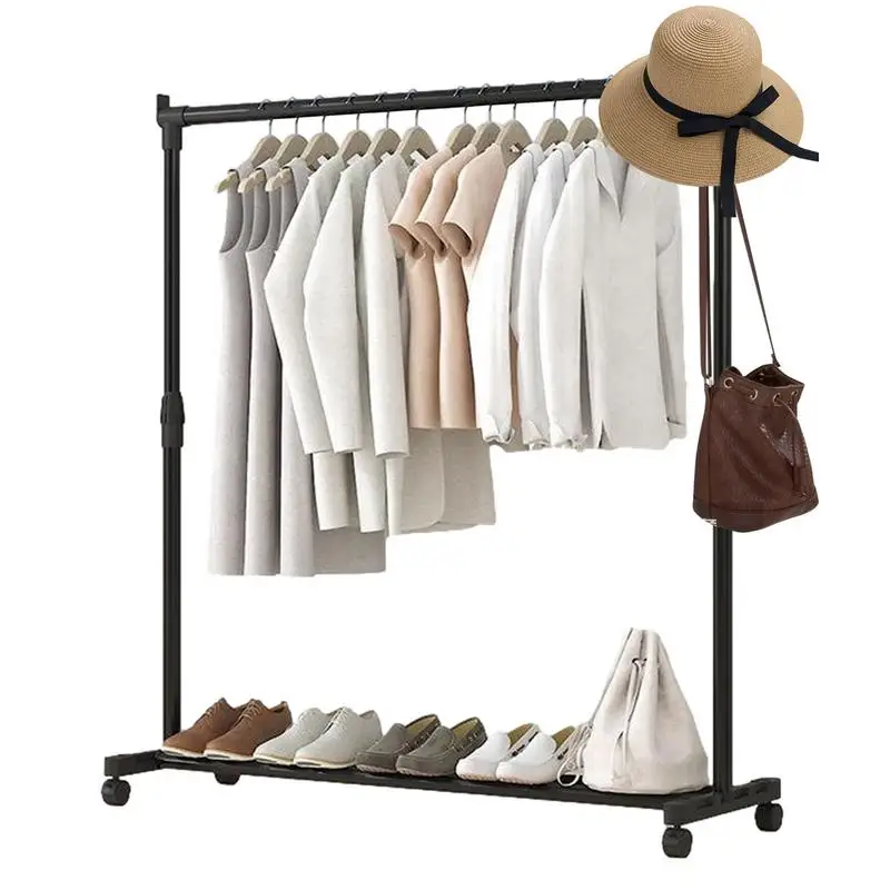 Telescopic Clothes Drying Rack para sala de estar, Heavy Duty Metal Garment Rack, ajustável nas rodas