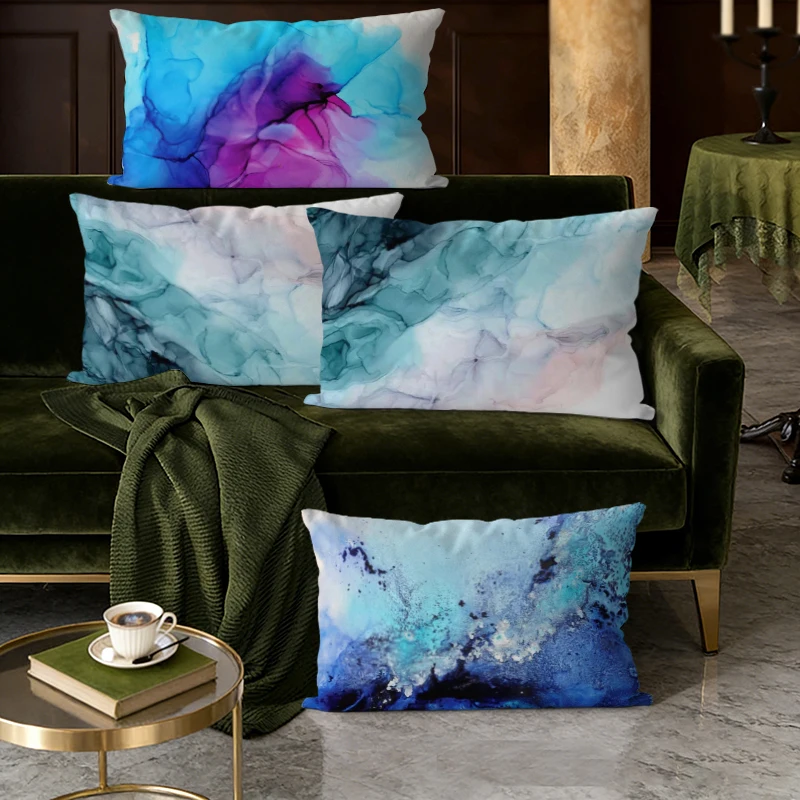 Aquarell-Marmor-Lendenkissenbezüge, geeignet für Sofa, Schlafzimmer, Auto, Kissenbezug, rechteckiges Rückenkissen