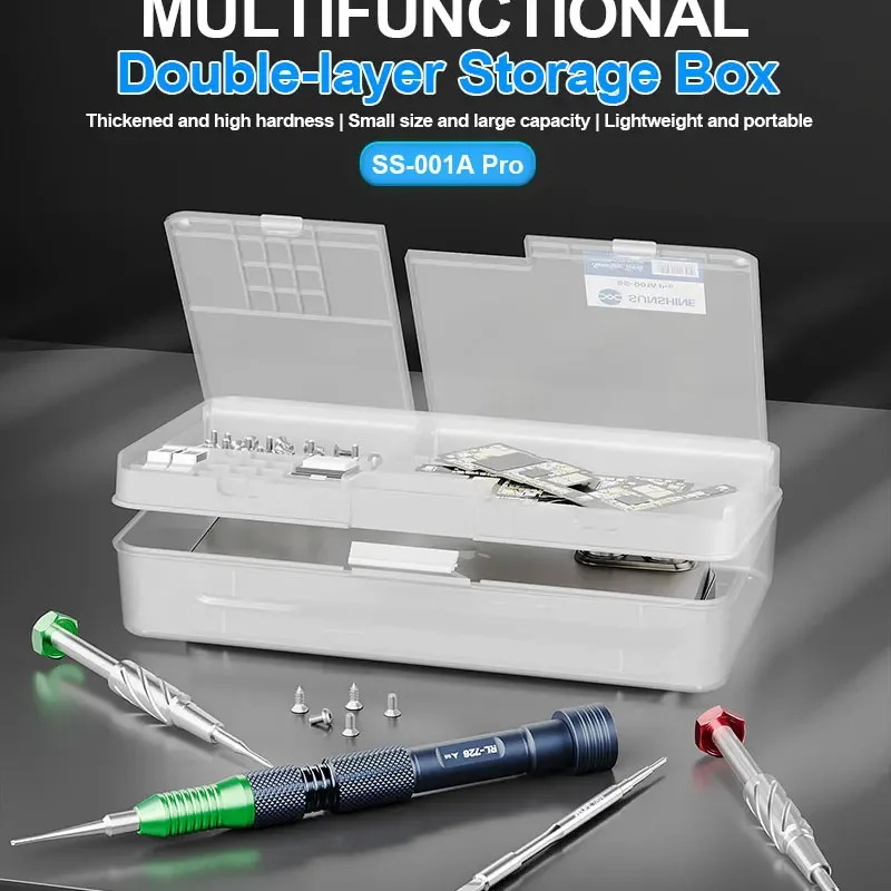 صندوق تخزين SUNSHINE SS-001A Pro متعدد الوظائف بطبقة مزدوجة لتخزين الهواتف المحمولة واللوحات الأم والبراغي والرقائق وشاشة LCD