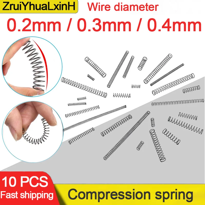 10pcs/Lot 0.2mm 0.3mm 0.4mm Micro Small Compression Spring OD 2/3/4/5/6/7/8/9/10mm Length 5mm to 50mm