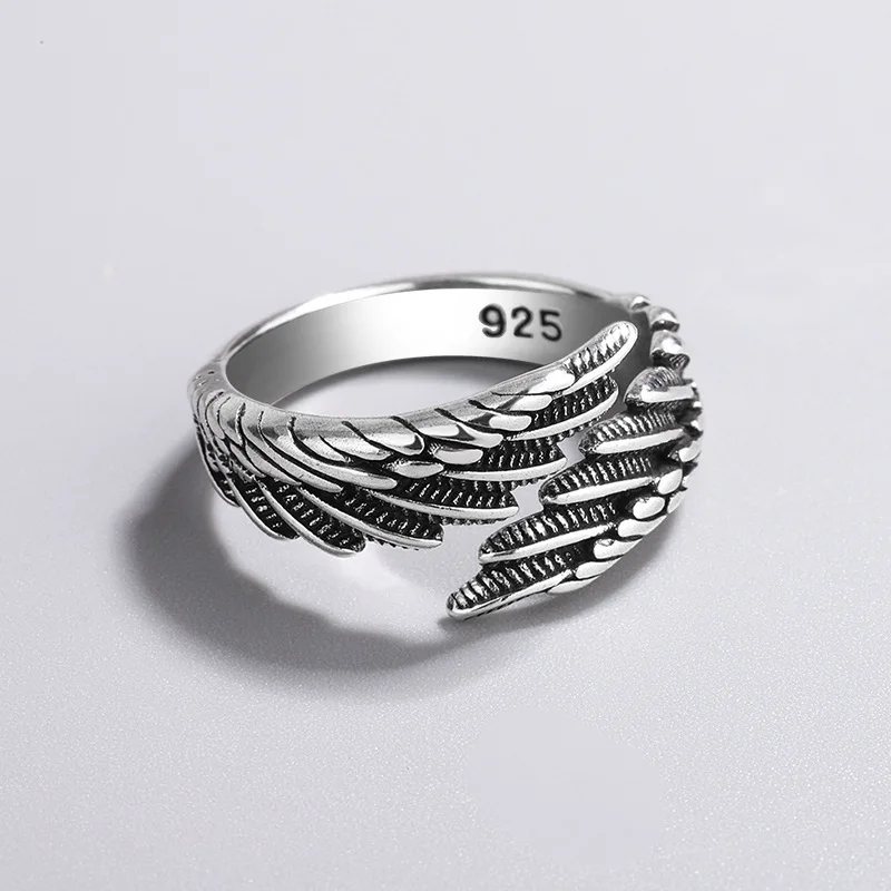 European Style Retro Feather 925 Sterling Silver Simple Temperament Exquisite Popular Sweet Opening Rings  R368